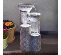 Festive Lights - 50cm Garden Water Feature, Seashell Cascading Bowl Outdoor Fountain, Solar, USB & Mains Powered, White Polyresin, LED Light, Timer, External Panel