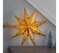 Festive Lights - 50cm Gold Origami Hanging Christmas Star - Battery Operated Warm White 10 LED Indoor Seasonal Traditional Xmas Decoration with 6 Hour Timer