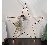 Festive Lights - 50cm Indoor Battery Hanging Star with Silver Berry & Pinecones Christmas Decoration