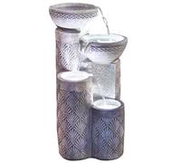 Festive Lights - 50cm White Seashell Pattern Solar Powered LED Lit 4-Tier Cascading Bowls Water Feature - Outdoor Polyresin Garden Fountain, Timer Functions, External Panel, 5m Cable Included