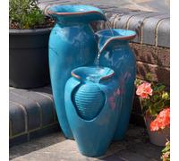 Festive Lights - 51.5cm Blue Cascading Jug Hybrid LED Lit Water Feature with Solar, USB & Plug In Power - Turquoise Polyresin Fountain, Multi Timer Functions, Indoor & Outdoor, IP44 Rated, 5m Cable