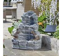 Festive Lights - 54cm Hybrid Otters Falls Solar Water Feature with Backup Battery - Stone-Effect Polyresin, IP44 Rated, Outdoor Garden Fountain - Recirculating Pump, Wall or Ground Mountable Panel