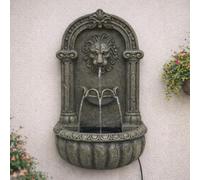 Festive Lights - 55cm Black Lion Stone Effect Wall Mounted Hybrid Water Feature with Solar, USB & Plug In Power - LED Lit Polyresin Cascading Fountain, Multi Timer Functions, Indoor & Outdoor Use