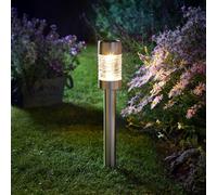 Festive Lights - 57cm Martello Solar Stainless Steel Garden Stake Light - Dual Warm & Cool White LEDs, Weather Resistant, IP44 Outdoor Pathway Lighting - Rechargeable Battery & Elegant Swirl Design