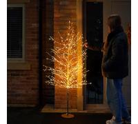 Festive Lights - 5ft 1.5m Pre-Lit Gold Microdot Dewdrop Christmas Twig Tree - 1,000 Warm White LEDs With Bendable Twigs - Indoor Outdoor Prelit Mains Powered Plug In Seasonal Xmas Decor Lighting