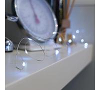 Festive Lights - 5m Cool White Battery Powered 50 LED Micro Wire Fairy String Lights - 6 Hour Timer, Indoor Outdoor Use, IP44 Rated, Silver Cable, Pliable Bendable Christmas Firefly Design