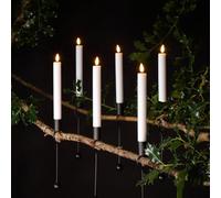 Festive Lights - 6 Pack White Christmas Tapered Floating Magic Candles with Black Metal Holder - Warm White Flickering LEDs - Indoor Outdoor Remote Controlled Battery Operated Hanging Decorations