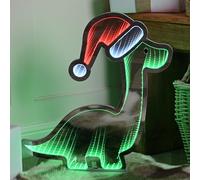 Festive Lights - 60cm Infinity Mirror Dinosaur Christmas Figure 3D Freestanding Decoration - Green Red & White LEDs, 6 Hour Timer, Mains Plug In, Indoor Use, 3m Clear Lead Cable, IP20 Rated