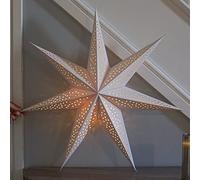 Festive Lights - 60cm Paper North Star Christmas Battery Powered Pre-Lit Seasonal Decoration - 20 Warm White LEDs, 6 Hour Timer Function, Indoor Use, IP20 Rated, Rope Hanging Loop, Rustic Modern Style