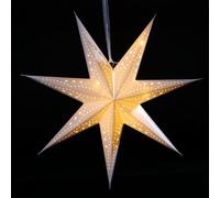 Festive Lights - 60cm Paper Stardust Star Christmas Battery Powered Pre-Lit Seasonal Decoration - 20 Warm White LEDs, 6 Hour Timer Function, IP20 Indoor Use, Rope Hanging Loop, Rustic Modern Style