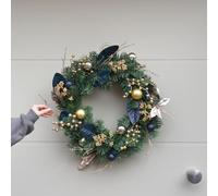 Festive Lights - 60cm Royal Blue and Gold Berry Artificial Christmas Wreath - Pre-Decorated Indoor Door Decoration, Festive Centrepiece, and Elegant Holiday Décor