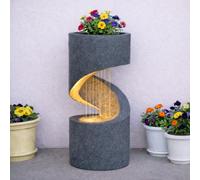 Festive Lights - 61.5cm Garden Water Feature, Slate Stone Effect Outdoor Fountain with Planter, Solar, USB & Mains Powered, Polyresin, LED Light, Timer, IP44, External Panel