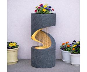 Festive Lights - 61.5cm Garden Water Feature, Slate Stone Effect Outdoor Fountain with Planter, Solar, USB & Mains Powered, Polyresin, LED Light, Timer, IP44, External Panel