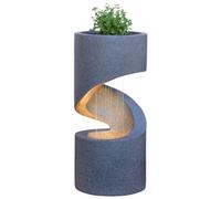 Festive Lights - 61.5cm Slate Grey LED Lit Solar Powered Stone Effect Water Feature with Flower Planter - Outdoor Polyresin Rainfall Garden Fountain, Timer Functions, External Panel, IP44 Rated