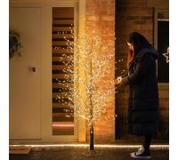 Festive Lights - 6ft 1.8m Black Dewdrop Microdot Prelit Christmas Twig Tree Decoration - 1,300 Warm White LEDs, Indoor Outdoor Use, IP44 Rated, Mains Plug In, 5m Cable, Bendable Branches, Metal Frame