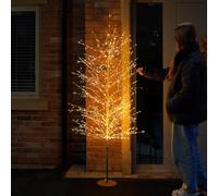 Festive Lights - 6ft 1.8m Pre-Lit Gold Microdot Dewdrop Christmas Twig Tree - 1,500 Warm White LEDs with Bendable Twigs - Indoor Outdoor Prelit Mains Powered Plug in Seasonal Xmas Decor Lighting