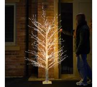 Festive Lights - 6ft 1.8m White Dewdrop Microdot Prelit Christmas Twig Tree Decoration - 900 Warm LEDs, Indoor Outdoor Use, IP44 Rated, Mains Plug In, 5m Cable, Bendable Branches, Durable Metal Frame