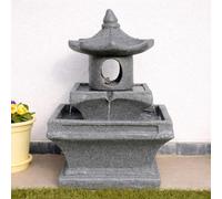 Festive Lights - 70.5cm Garden Water Feature, Pagoda Temple Stone Effect Outdoor Fountain, Solar, USB & Mains Powered, Grey Polyresin, LED Light, Timer, IP44, External Panel