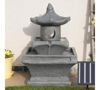 Festive Lights - 70.5cm Grey LED Lit Hybrid Stone Effect Pagoda Temple Water Feature - Solar, USB & Plug In Power, Indoor Outdoor Garden Fountain, Timer Function, Polyresin, External Panel, IP44 Rated