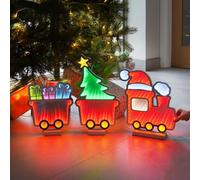 Festive Lights - 70cm Infinity Mirror Train Christmas Figure with Carriages 3D Freestanding Acrylic Décor - 344 Multicolour SMD LEDs, Mains Powered, Indoor Use, Wooden Base, 3m Clear Cable, IP20 Rated