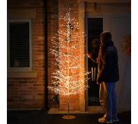 Festive Lights - 7ft 2.1m Gold Dewdrop Microdot Prelit Christmas Twig Tree Decoration - 2,000 Warm LEDs, Indoor Outdoor Use, IP44 Rated, Mains Plug In, 5m Cable, Bendable Branches, Durable Metal Frame