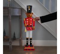 Festive Lights - 80cm Battery Powered Traditional Style Red & White InLit LED Hand-Painted Metal Teddy Nutcracker Christmas Figure