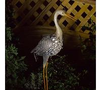 Festive Lights - 81cm Handmade Solar Heron Garden Ornament - White & Colour Changing LED, Weatherproof Powder Coated Steel, Decorative Bird Figure with Ground Spike, Automatic Sensor & Filigree Shadow