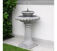 Festive Lights - 81cm Victoriana Cascading Solar Fountain with Integrated Panel - Grey Stone Effect Polyresin Water Feature, Bright White LED Light, IP44 Rated, Wildlife Friendly Outdoor Bird Bath