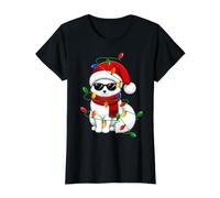 Festive Lights Animal Lover Santa Hat Arctic Fox Christmas Value Graphic T-Shirt, Women, Black, XL