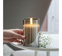 Festive Lights - Authentic Flame 12.5cm Real Wax Smoked Grey Glass Flameless Battery Operated Candle - Warm White Flickering LED - Safe, Elegant Indoor Christmas & Home Decoration (Without Remote)