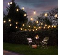 Festive Lights - ConnectGo® 10m Outdoor Mains Powered Connectable A60 Festoon Lights IP65 Black Rubber Cable, Warm White Filament Effect LED Bulbs, Garden Wedding Party Decorative Lighting (With Plug)