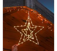 Festive Lights - ConnectGo® 36cm 3D Star Wire Hanging Silhouette Christmas Decoration - 70 Warm White LEDs, Remote Control, IP44 Indoor Outdoor Use, Mains Powered, 31V Transformer, Black Metal Frame