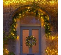 Festive Lights - ConnectGo® 3m Connectable Green Pre-Lit Christmas Garland - 50 Multi Function Warm White LEDs - Outdoor Mains Operated Seasonal Hanging Decoration (No Plug)
