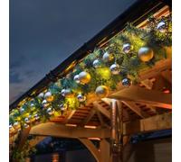 Festive Lights - ConnectGo® 3m Connectable Green Pre-Lit Christmas Garland with Baubles - 50 Multi Function Warm White LEDs - Mains Operated Seasonal Hanging Decoration (No Plug)