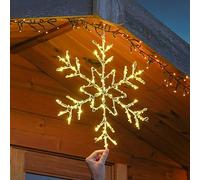 Festive Lights - ConnectGo® 44cm Snowflake Wire Hanging Silhouette Christmas Decoration - 110 Warm White LEDs, Remote Control, IP44 Indoor Outdoor Use, Mains Power, 31V Transformer, Black Metal Frame