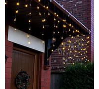 Festive Lights - ConnectGO Connectable Indoor & Outdoor Icicle Lights - Mains Powered LED Lighting with Black PVC Cable - Christmas, Garden, Home & Party (Warm White, 25m)