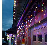 Festive Lights - ConnectGO Connectable Outdoor Icicle Lights - Mains Powered 200 LED String Lighting - Christmas, Garden, Home & Party (Multicoloured, 5m)