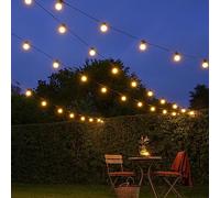 Festive Lights - ConnectGO Outdoor Garden Festoon Lights - Frosted Cap Bulbs with Black Rubber Cable - Extendable - with Plug (Warm White, 15m)