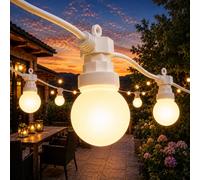 Festive Lights ConnectPro® 10m / 33ft Connectable Outdoor Garden LED Festoon Lights, Warm White Frosted Bulbs, Commercial String Lighting, IP65 Waterproof, White Rubber Cable, with Plug