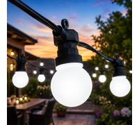 Festive Lights ConnectPro® 10m / 33ft Connectable Outdoor Garden LED Festoon Lights, White Frosted Bulbs, Commercial String Lighting, IP65 Waterproof, Black Rubber Cable, with Plug