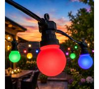 Festive Lights ConnectPro® 25m / 82ft Connectable Outdoor Garden LED Festoon Lights, Multicoloured Frosted Bulbs, Commercial String Lighting, IP65 Waterproof, Black Rubber Cable, with Plug