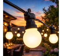 Festive Lights ConnectPro® 30m / 100ft Connectable Outdoor Garden LED Festoon Lights, Warm White Frosted Bulbs, Commercial Grade String Lighting, IP65 Waterproof, Black Rubber Cable, with Plug