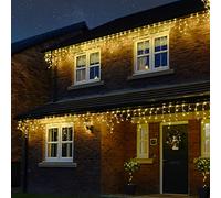 Festive Lights - ConnectPro® 30m Connectable Christmas Icicle Lights - 720 Warm White Flash Bulb LEDs - Mains Operated IP65 Outdoor Waterproof Decoration - Heavy Duty White Rubber Cable (with Plug)