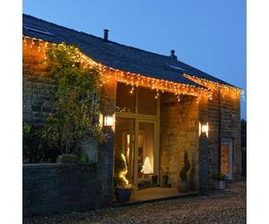 Festive Lights - ConnectPro® 40m Connectable Christmas Icicle Lights - 960 Vintage Warm White Static LEDs - Mains Operated IP65 Outdoor Waterproof Hanging Decoration - Heavy Duty White Rubber Cable