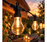 Festive Lights ConnectPro® 50m/164ft Connectable Outdoor Garden A60 Festoon Lights, Commercial Grade String Lights, IP65 Waterproof, Warm White Filament LED Bulbs, Patio, Yard & Pergola, with Plug