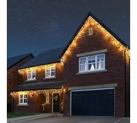 Festive Lights - ConnectPro® 50m Connectable Christmas Icicle Lights - 1,200 Warm White Static LEDs - Mains Operated IP65 Outdoor Waterproof Seasonal Hanging Decoration - Heavy Duty White Rubber Cable
