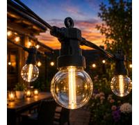 Festive Lights ConnectPro® 5m / 16ft Connectable Outdoor Garden G50 Festoon Lights, Warm White Filament Effect LED Bulbs, Commercial String Lighting, IP65 Waterproof, Black Rubber Cable, Without Plug