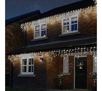 Festive Lights - ConnectPro® 5m Connectable Christmas Icicle Lights - 120 Clear White Flash Bulb LEDs - Mains Operated IP65 Outdoor Waterproof Decoration - Heavy Duty White Rubber Cable (No Plug)