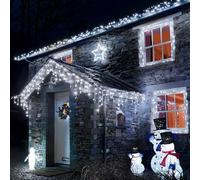 Festive Lights - ConnectPro® 5m Connectable Christmas Icicle Lights - 120 Clear White Static LEDs - Mains Operated IP65 Outdoor Waterproof Seasonal Hanging Decoration - Heavy Duty White Rubber Cable