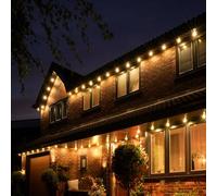 Festive Lights - ConnectPro® 5m Connectable IP65 Outdoor Permanent Downlights - 70 Warm White SMD LEDs - Mains Powered Plug in Home Security Lighting on Heavy Duty Black Rubber Cable (with Plug)